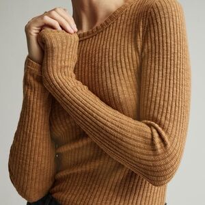 Everlane The Cozy Rib Long Sleeve Tee in cappuccino brown Size M Minimalist